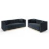 Contemporary Vertical Channel Tufted Velvet Sofa Loveseat Upholstered 2 Pieces Set With 4 Pillows - Black - Image 2