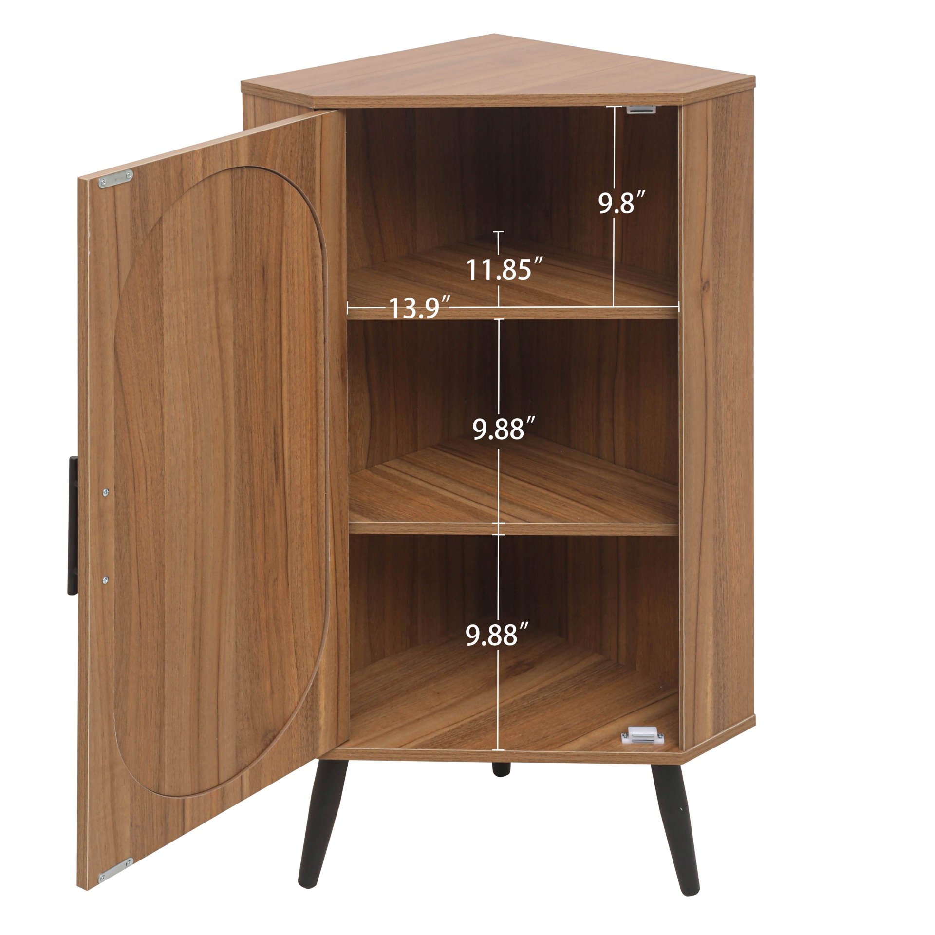 Corner Cabinet, Rattan Door, Freestanding Corner Tables For Small Spaces, Corner Shelf Stand For Living Room, Kitchen, Bathroom, Bedroom - Walnut - Image 5