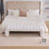 Modern Upholstered Armless Bed Bench, Channel Tufted Couch Daybed Chaise, Ivory Chenille - Ivory - Image 6