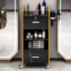 Locking Salon Storage Cabinet, Beauty Barber Salon Styling Station Organizer Equipment With 3 Hair Dryer Holder, 2 Drawers For Beauty Spa Barber Shop - Black - Image 13