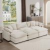 Stylish Oversized Modular Cushioned Sofa With 3 Ottomans Light Corduroy - Beige - Image 9