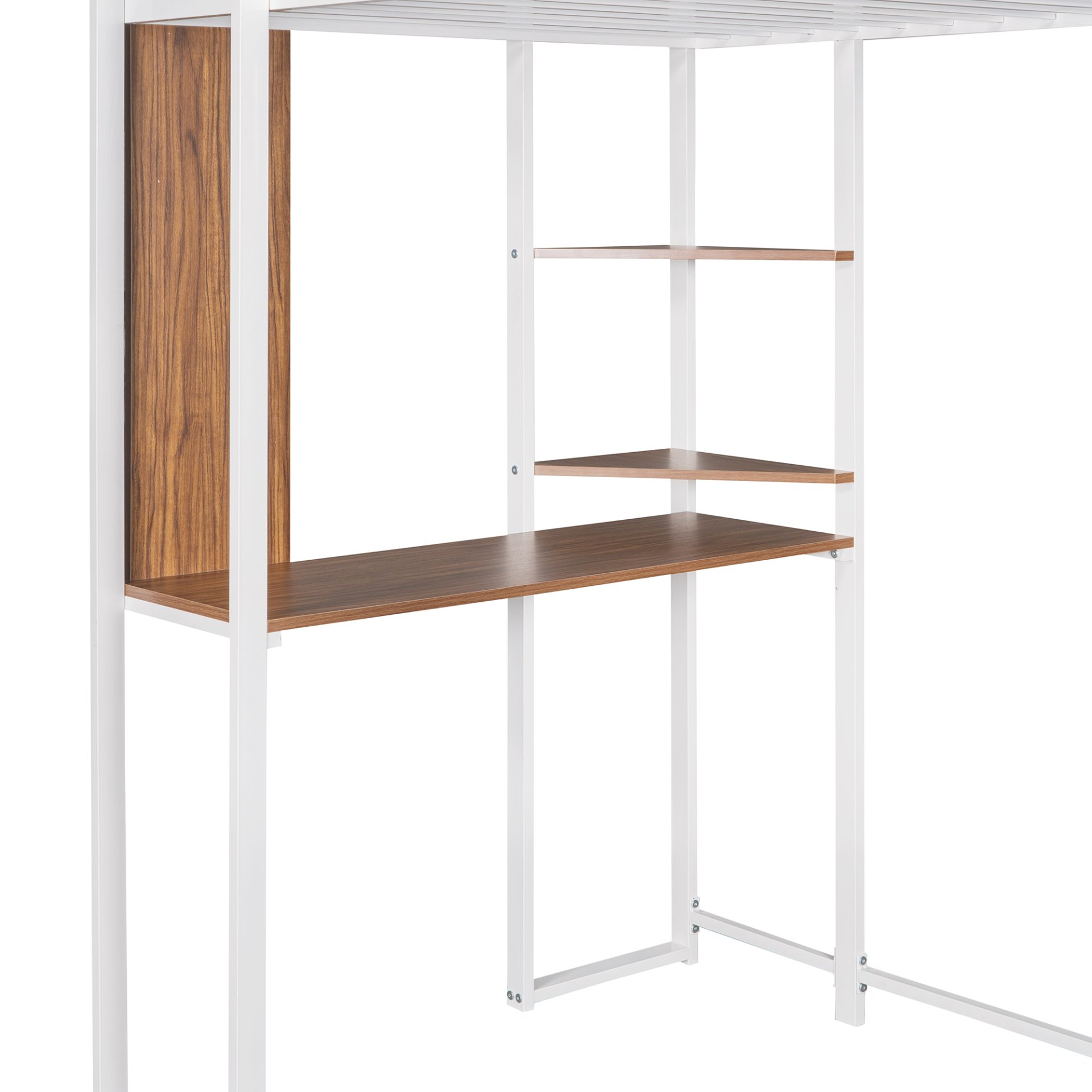 Hearth & Haven - Twin Metal Loft Bed With 2 Shelves And One Desk - White - Image 7