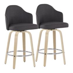 Ahoy - Mid-Century Modern Fixed Height Counter Stool With Natural Legs / Round Chrome Footrest (Set of 2) - Charcoal