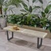 Intrinsic - Outdoor Dining Bench With Iron Legs And Slat Top - Black / Gray - Image 2