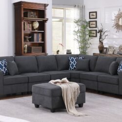 Cooper - 7 Piece Reversible L-Shape Sectional Sofa & Comfort Ottoman, And Cupholder - Stone Gray