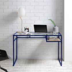 Yasin - Glass Top Writing Desk - Blue