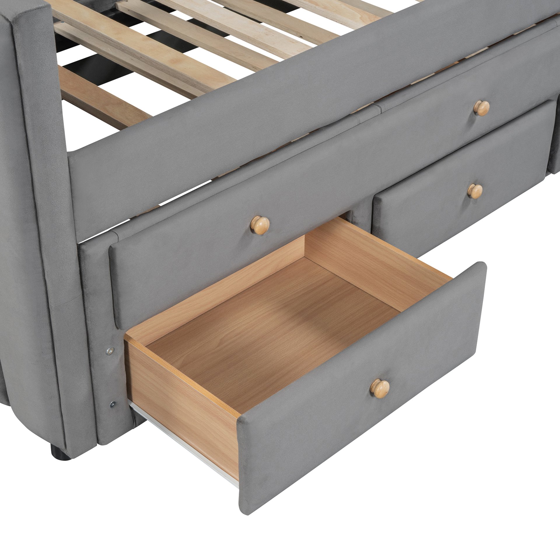 Twin Size Upholstered Daybed With Twin Size Trundle And Drawers - Gray - Image 19