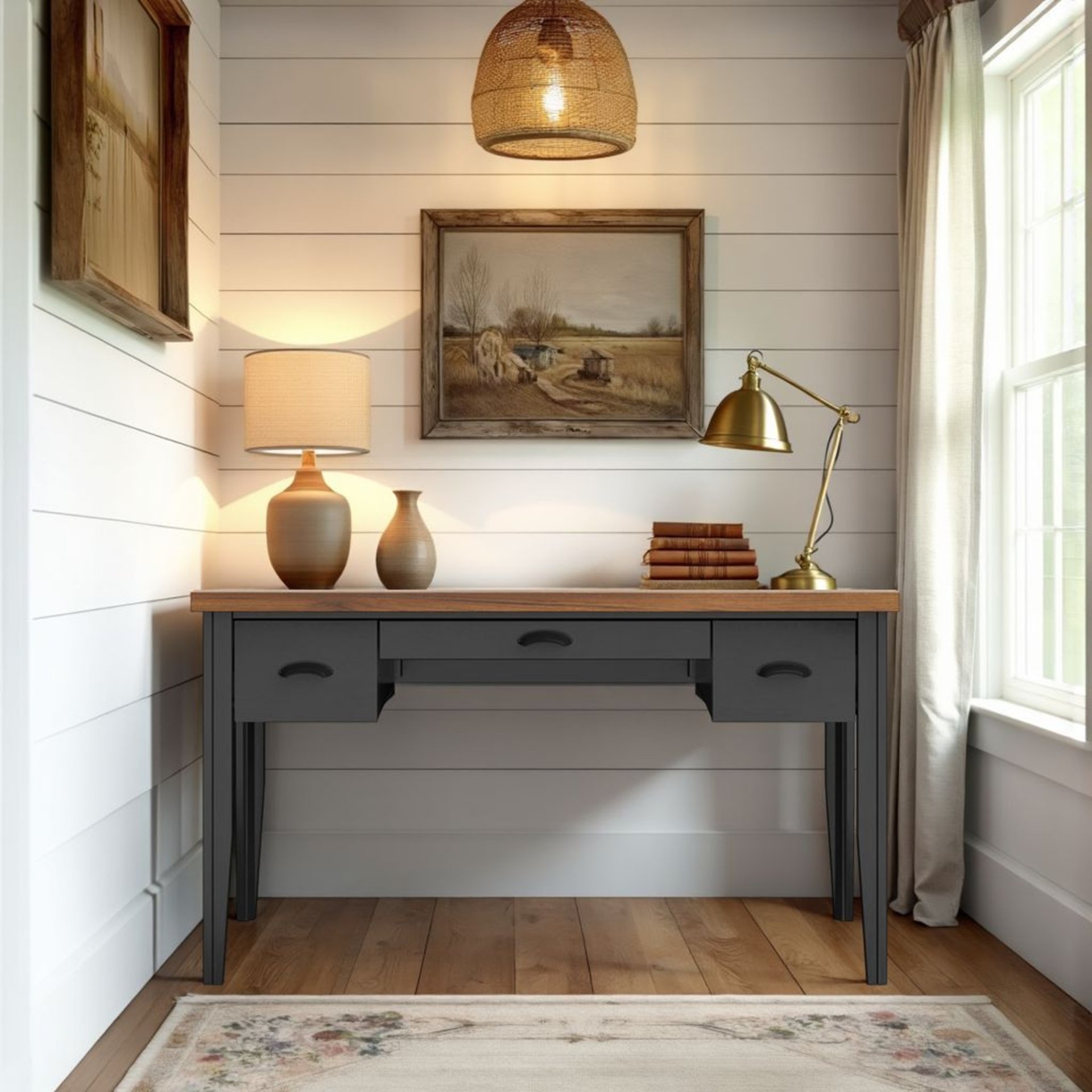 Essex - Writing Desk - Black, Whiskey - Image 4