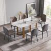 63" Modern Artificial Stone Pandora White Curved Metal Leg Dining Table, 6 People - Antique White - Image 2
