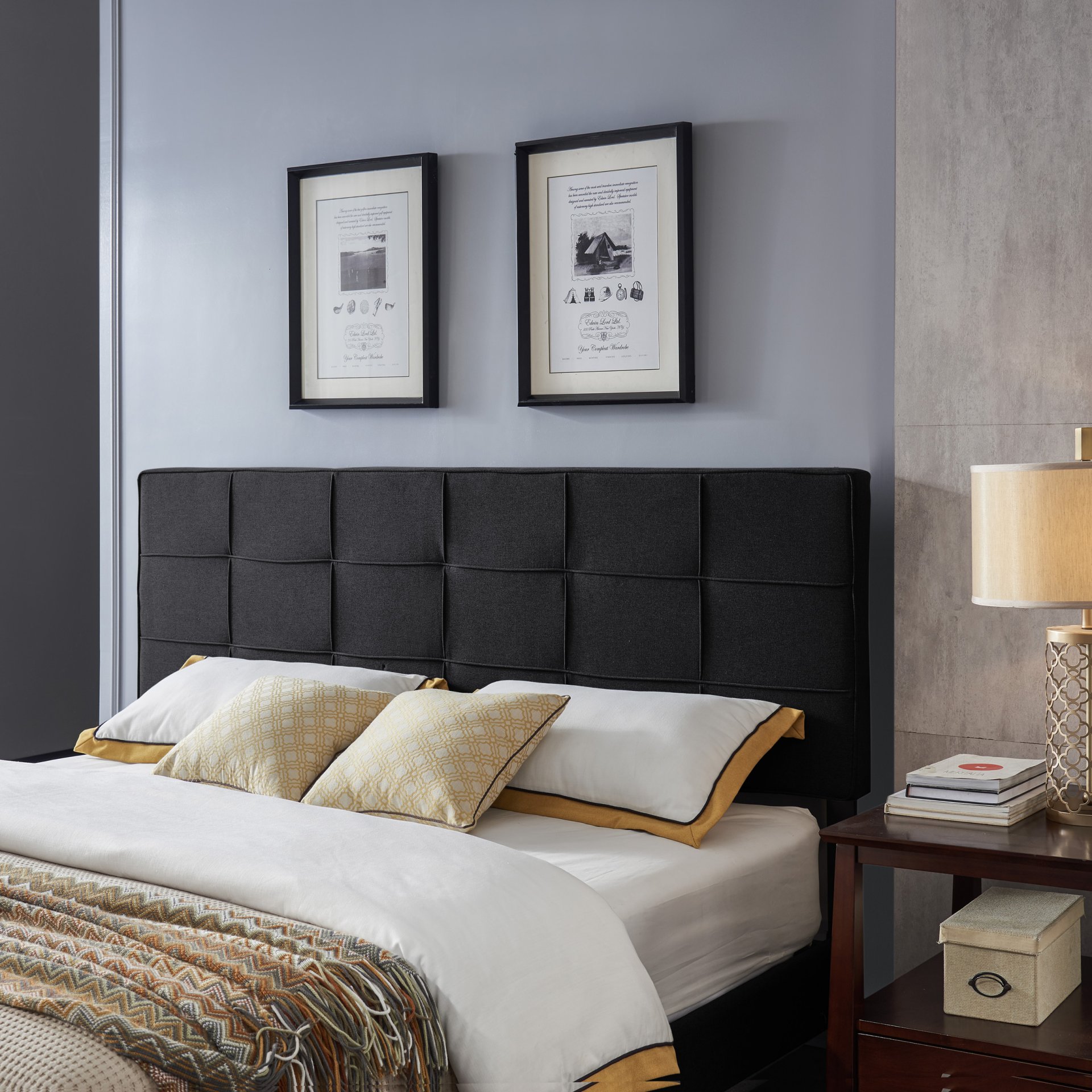 Marakesh - Contemporary Fabric Upholstered King / California King Headboard - Black - Image 5