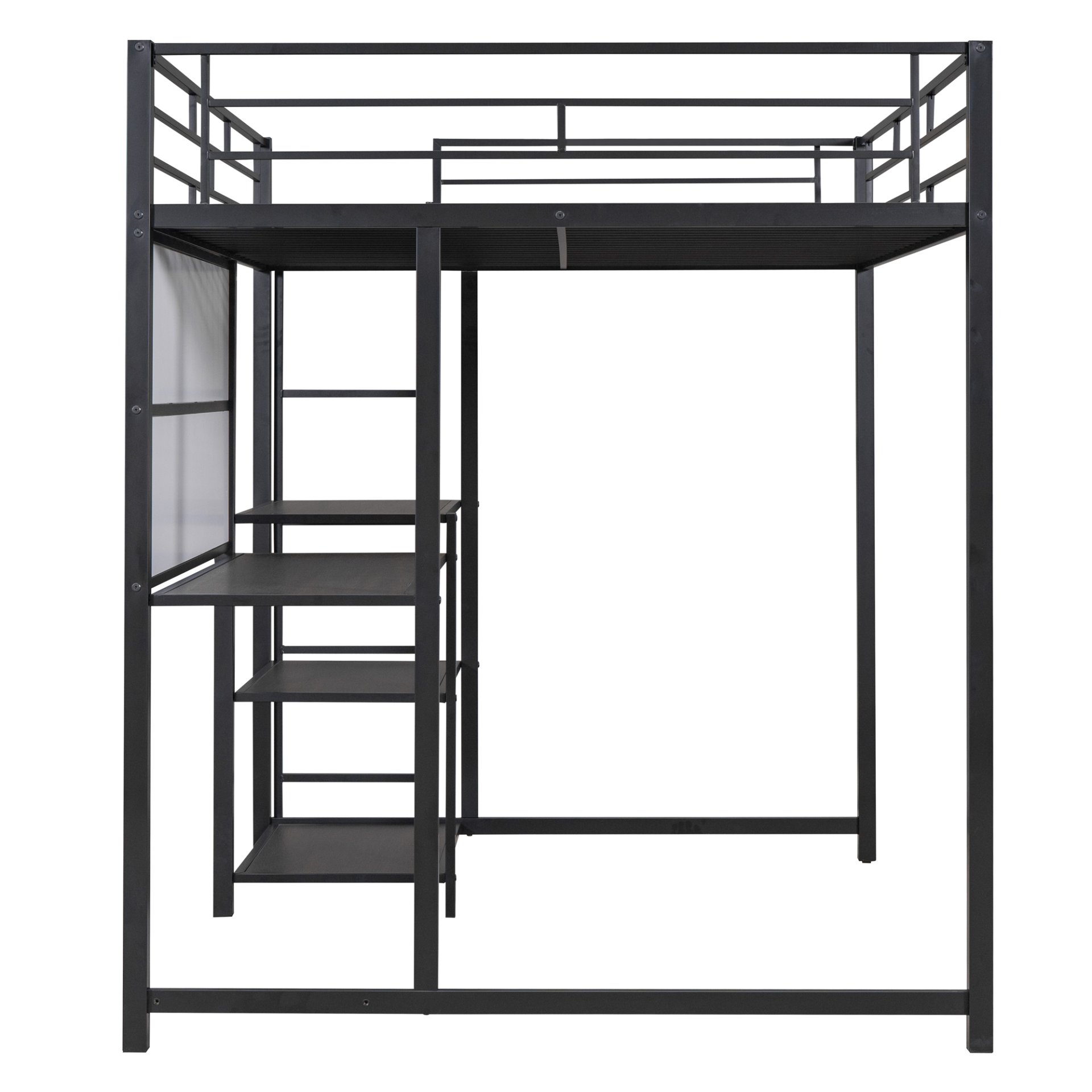 Full Size Loft Bed With Desk And Whiteboard, With 3 Shelves And Ladder - Black - Image 8
