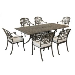 Rectangular 6 Person 84.25" Long Dining Set With Cushions - Dark Gray / White