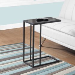Accent Table, C - Shaped, Tempered Glass, Contemporary & Modern - Black