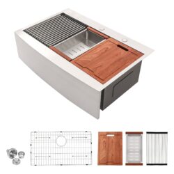 33" Drop In Farmhouse Sink Workstation Stainless Steel 16 Gauge Topmount Apron Front Kitchen Sink - Brushed Nickel