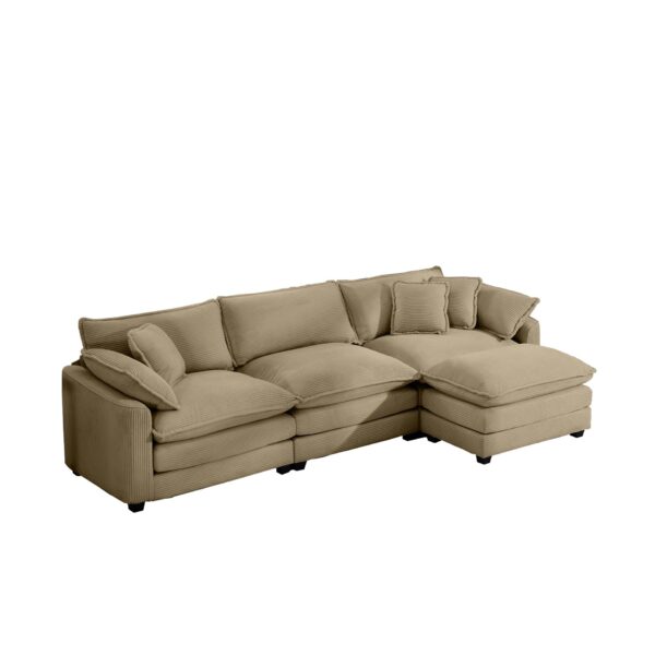 Stylish Corduroy L Shaped 3 Seater Sofa With Ottoman For Small Spaces - Tan