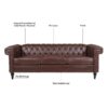 83.66" Width Traditional Square Arm Removable Cushion 3 Seater Sofa - Dark Brown - Image 8