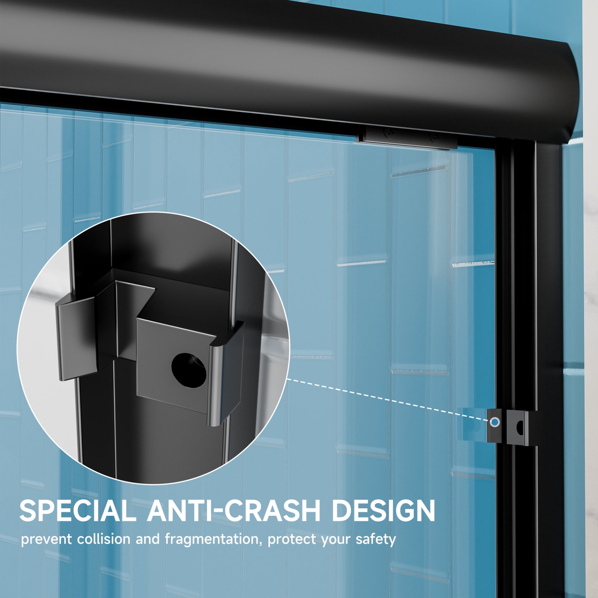 Aluminum Frame Double Sliding Soft Close Bathtub Shower Door, 1 / 4" Tempered Glass And Dual 304 Stainless Steel Handles - Matte Black - Image 11