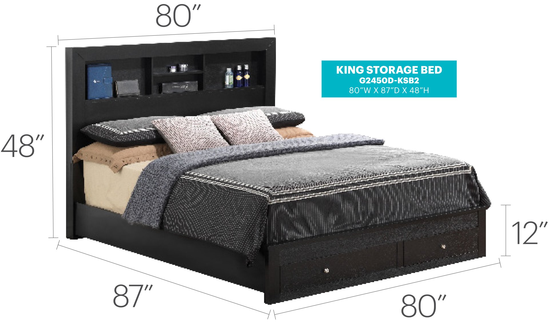 King Storage Transitional Bed - Black - Image 6