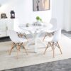 Table Cross Leg Mid-Century Dining Table For 4 - 6 People With Round MDF Table Top, Pedestal Dining Table, End Table Leisure Coffee Table - White - Image 2
