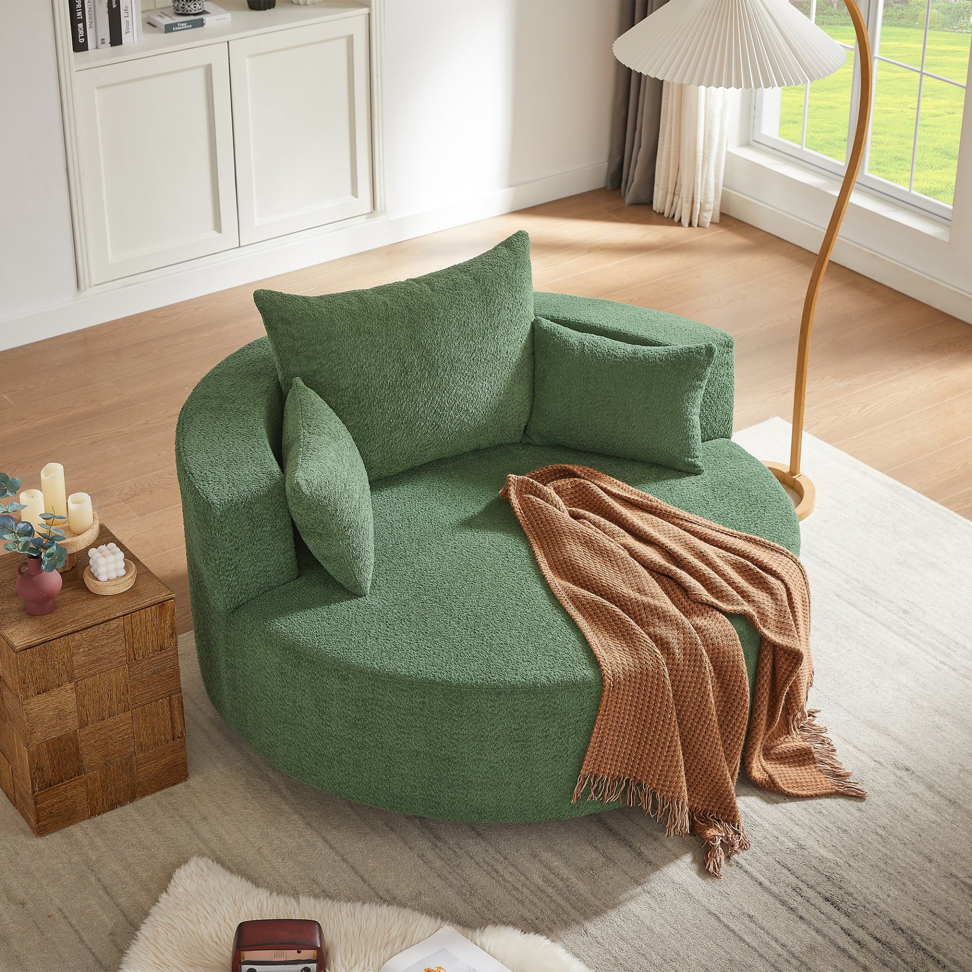 360° Swivel Chair Accent Barrel Chair Swivel Round Sofa Chair With 3 Removable Pillows For Living Room, Office And Hotel - Green - Image 14