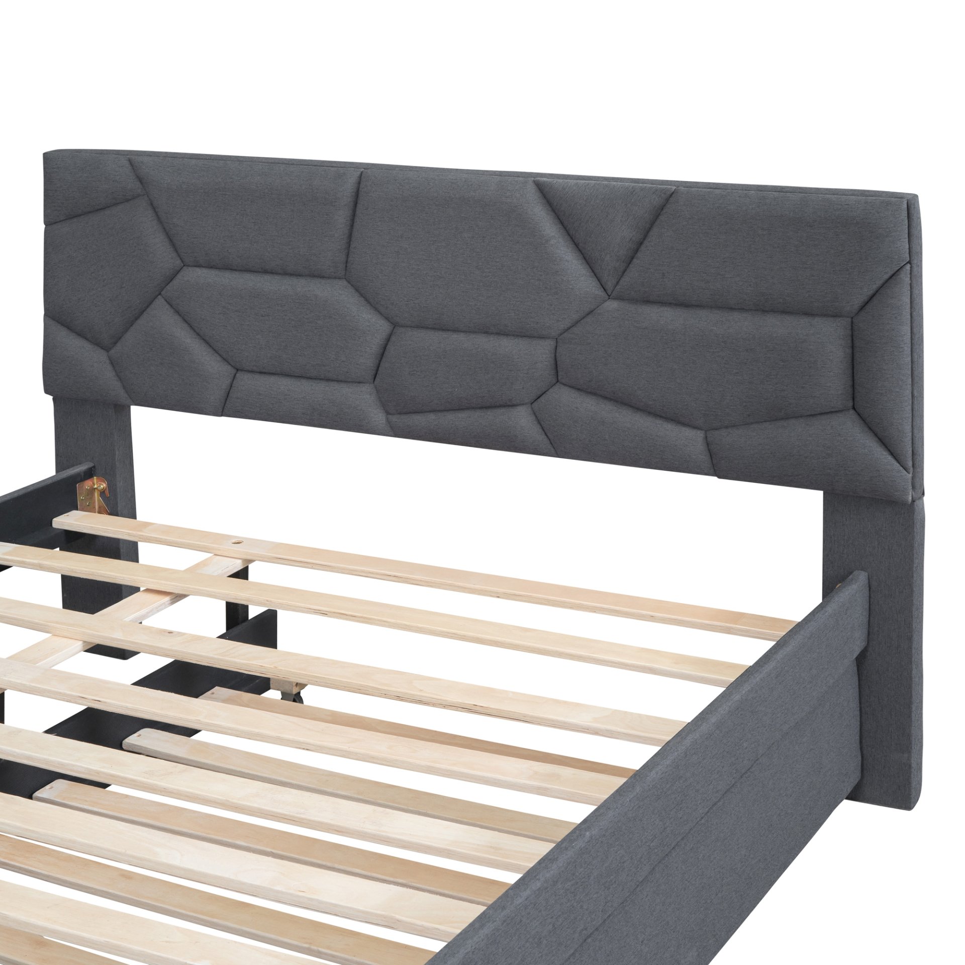 Full Size Upholstered Platform Bed With Brick Pattern Headboard And Twin Size Trundle - Gray - Image 9