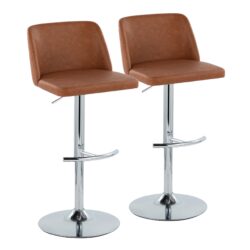 Toriano - Contemporary Adjustable Barstool With Swivel With Rounded T Footrest (Set of 2) - Camel / Chrome