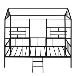 House Bed Frame Twin Size With Slatted Support No Box Spring Needed - Black