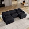 Modular Sectional Sofa, Oversized Deep Seat U Shaped Couch Set With Movable Ottomans, Chenille - Black - Image 20