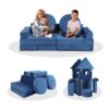 14 Pieces Kids Sofa Modular Play Couch Child Sectional Sofa To Boost Creativity Boys And Girls Diy Creating Playroom Couch Furniture For Toddlers Convertible Foam And Floor Cushion - Blue - Image 4