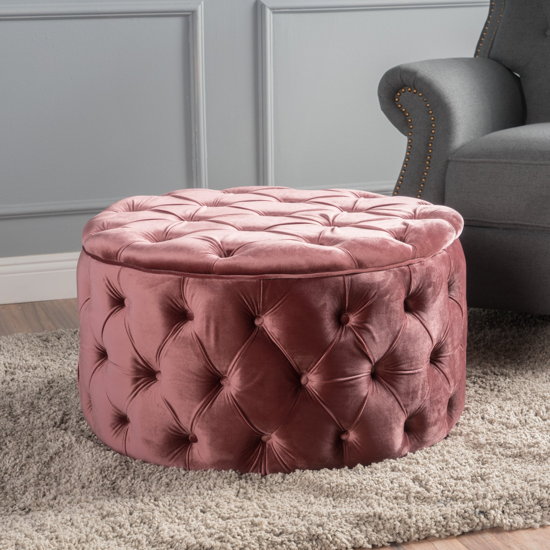 Modern Glam Ottoman With Button Tufted Diamond Stitch - Blush - Image 6