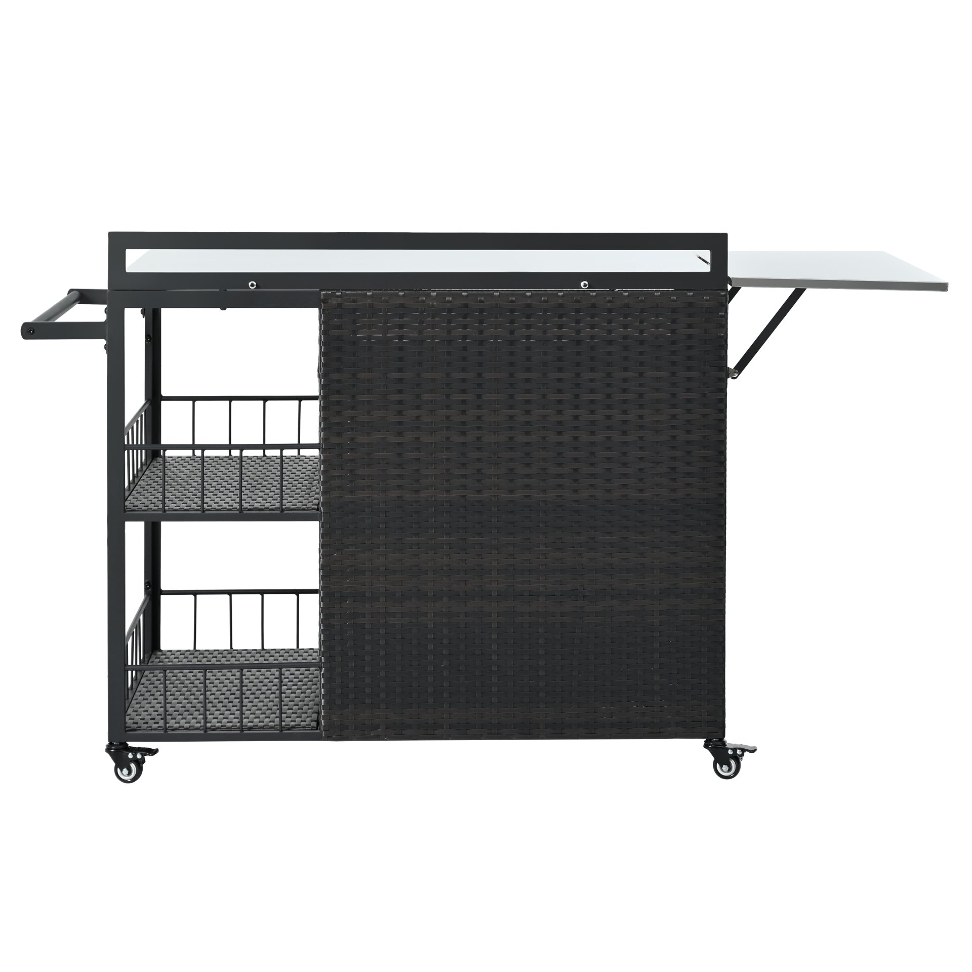 Outdoor Kitchen Island With Storage, Cooking Station, Grill Cart, Foldable Tabletop, And Bottle Opener - Dark Brown - Image 15