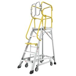 Heavy Duty Aluminum Rolling Platform Ladder With 5 Steps, 375Lbs Capacity - Silver