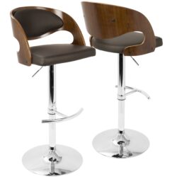 Pino - Mid-Century Modern Adjustable Barstool With Swivel - Walnut / Brown