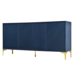 Modern 4 Door Sideboard With Creative Carved Surface And Adjustable Shelves - Light Blue