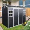 Resin Outdoor Storage Shed With Two-Window And Double-Door, Plastic Shed With Floor For Gargen, Patio, Yard, Lawn - Black - Image 2