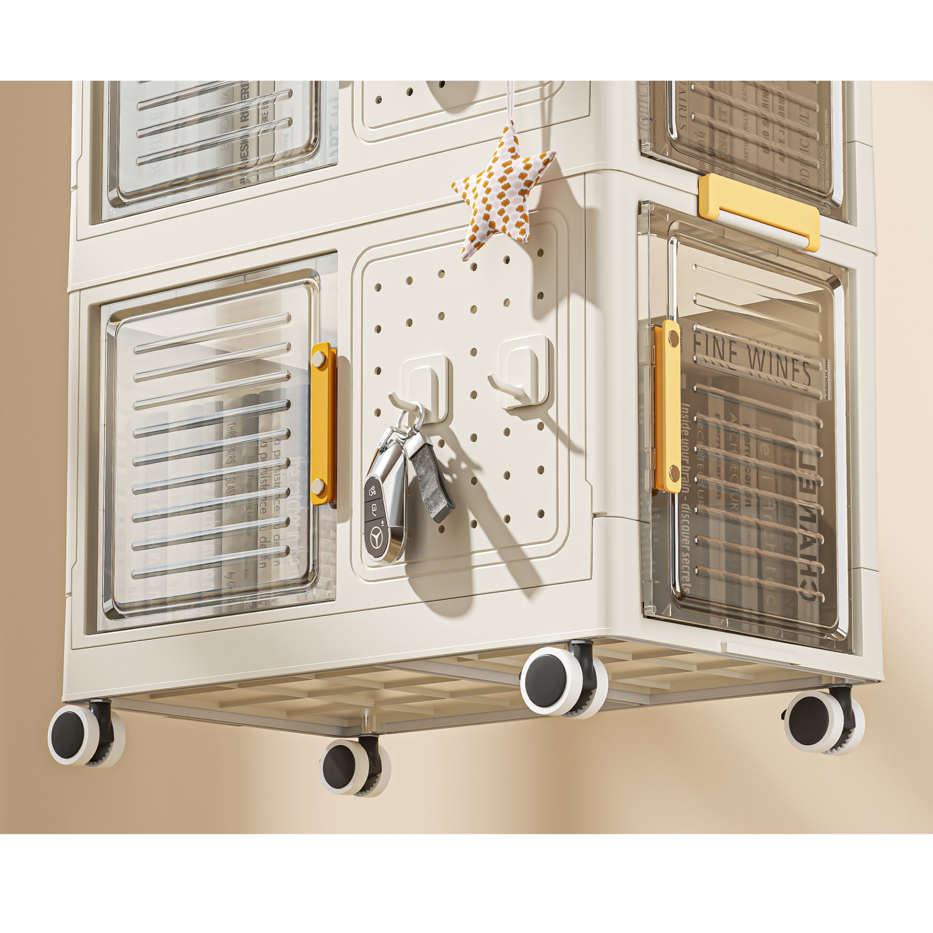 4 Tier Rolling Storage Bookcase With Wheels And Large Capacity Storage Bins - Cream - Image 6