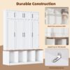 Farmhouse Hall Tree With 4 Hidden Hanging Hooks, Versatile Seating Bench With 8 Doors, Entryway Shoe Cabinet With Open Compartments For Living Room - White - Image 6