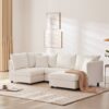 Modern Sectional Sofa With Vertical Stripes, 2 Pillows, 5 Seat Couch With Convertible Ottoman, Various Combinations, L-Shape Indoor Furniture - White - Image 17