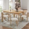 Mid Century 7 Piece Dining Set With Upholstered Armless Chairs & Wood Table - Beige / Natural - Image 2