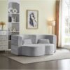 Floor Sofa With 2 Pillows, Convertible Plush Corduroy Foam Filled Sleeper Sofa Bed - Light Gray - Image 5