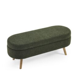 Elegant Ottoman Oval Storage Bench With Rubber Wood Legs Foam Upholstery - Green