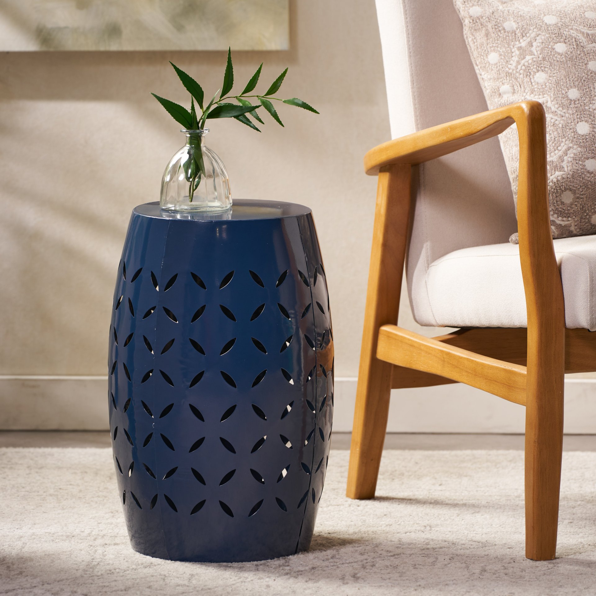 Outdoor Lace Cut Side Table - Navy Blue - Image 5