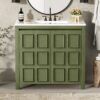 36" Bathroom Vanity Organizer With Sink, Storage Cabinet - Olive Green - Image 3