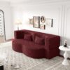 Modern Floor Sofa With 2 Pillows, Convertible Teddy Fabric Foam Filled Sleeper Sofa Bed, Full Size Folding Mattress For Living Room Guest Bed, Playroom, No Assembly Required - Burgundy - Image 6