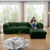Elegant Chenille Sofa With Storage Seat And Ottoman L Shaped 3 Seater - Green - Image 15