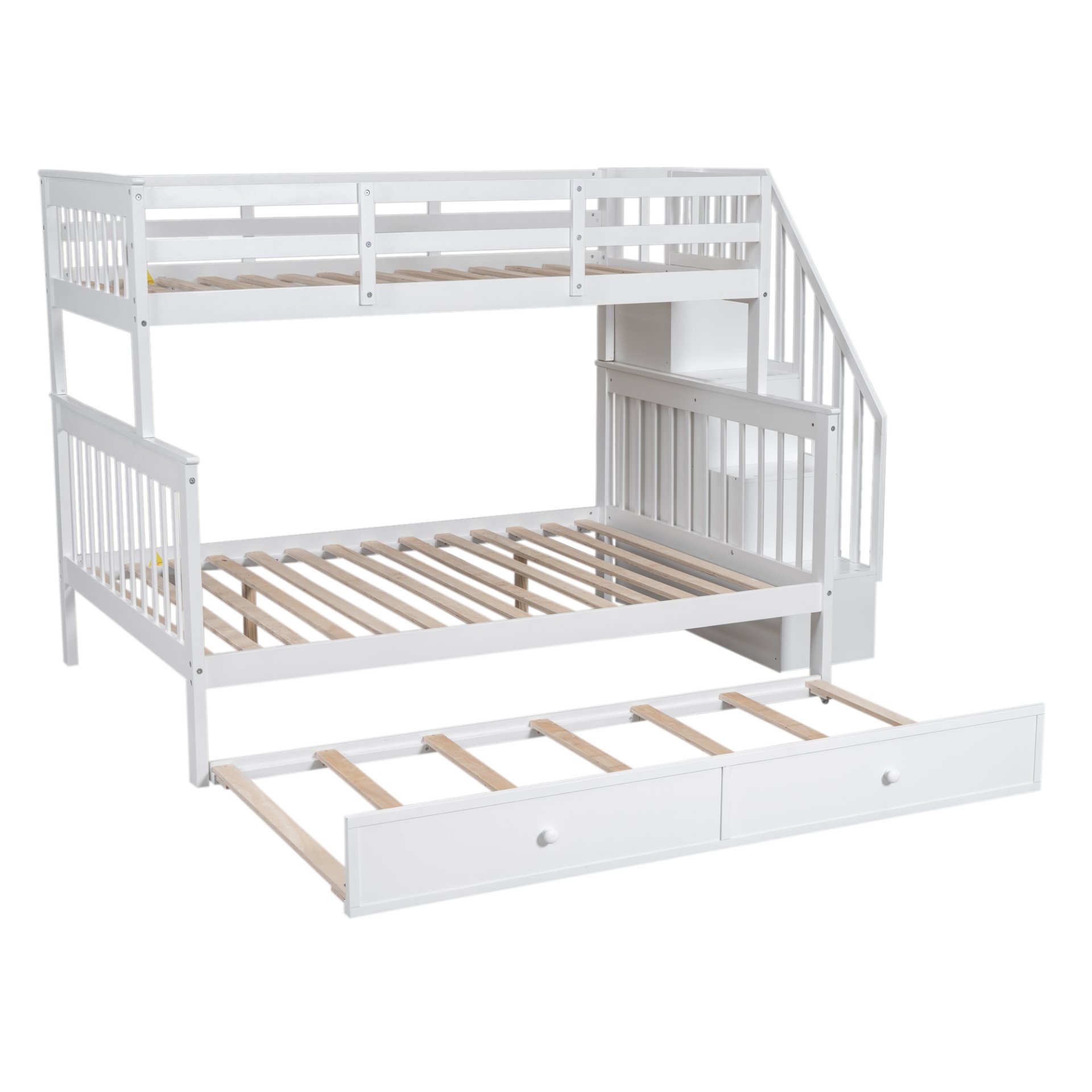 Twin Over Full Bunk Bed With Twin Size Trundle, Storage And Guard Rail For Bedroom - White - Image 10