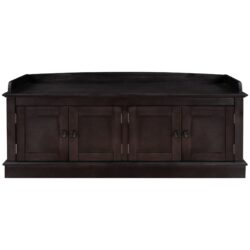 Storage Bench With 4 Doors And Adjustable Shelves, Shoe Bench With Removable Cushion For Living Room, Entryway - Espresso