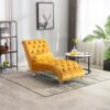 Velvet Button Tufted Upholstered Chaise Lounge Chair With Pillow For Bedroom Living Room Office - Mustard - Image 3