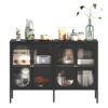 Modern Metal Sideboard Cabinet With 4 Glass Doors, Steel Kitchen Storage And Coffee Bar Cabinet - Black - Image 4