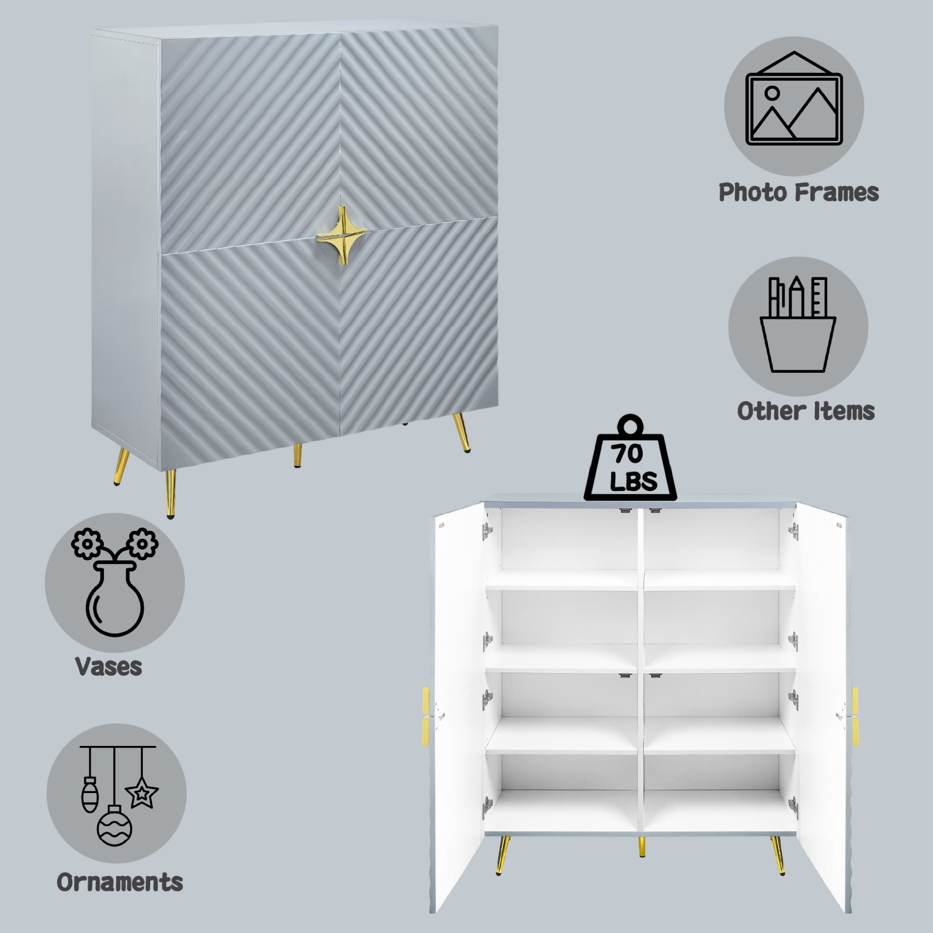 Gaines - High Gloss Accent Cabinet - Gray - Image 2